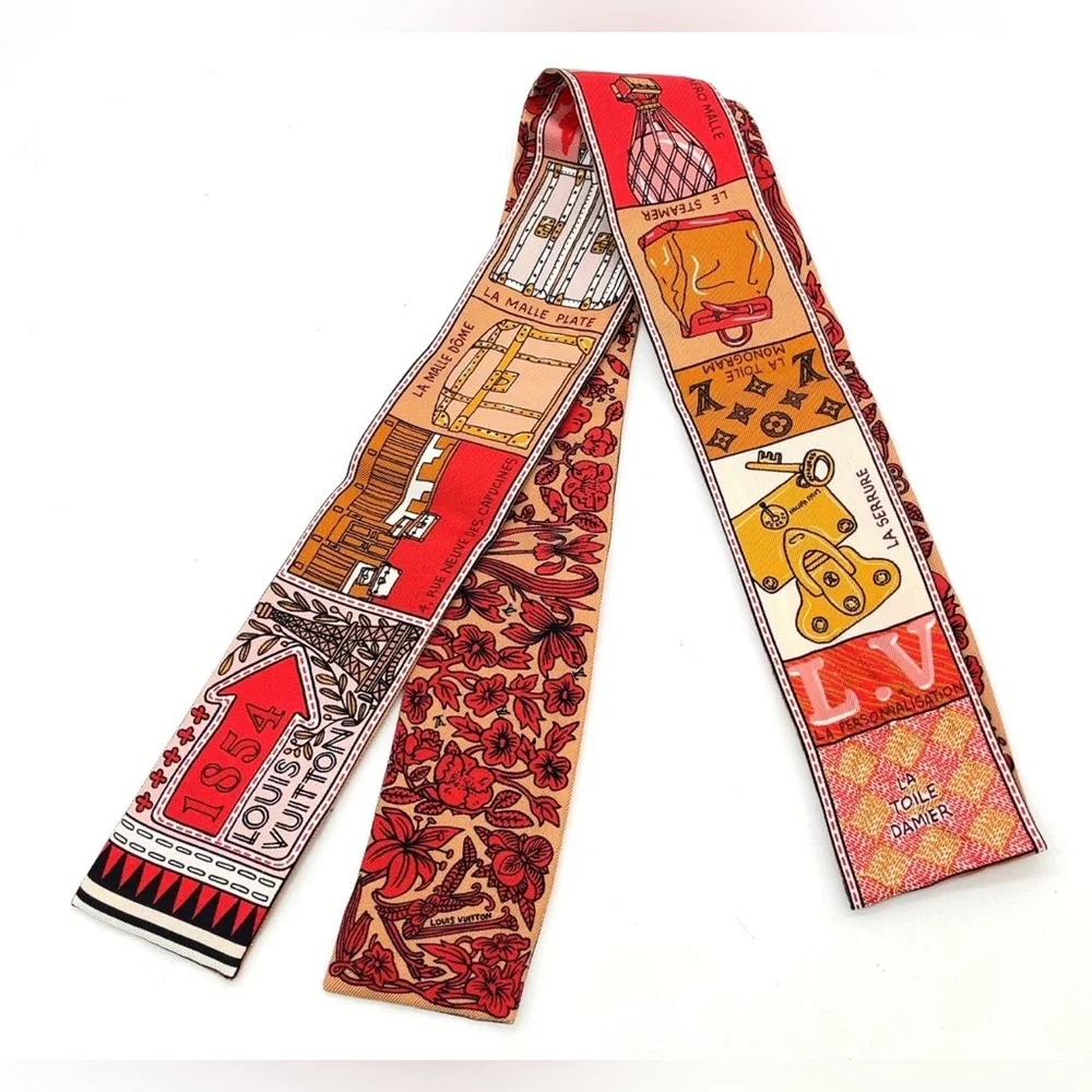LOUIS VUITTON bandeau BB jew De Louis scarf beige multicolor Red Silk